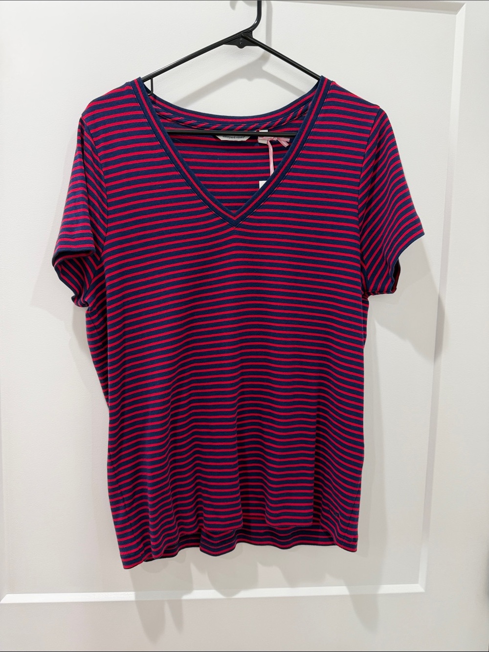 Vineyard Vines V-Neck Short Sleeve Striped Tee - Red & Navy